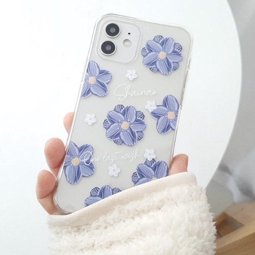 보라 퍼플 꽃 특이한 케이스 아이폰12 투명젤리케이스 꽃패턴케이스